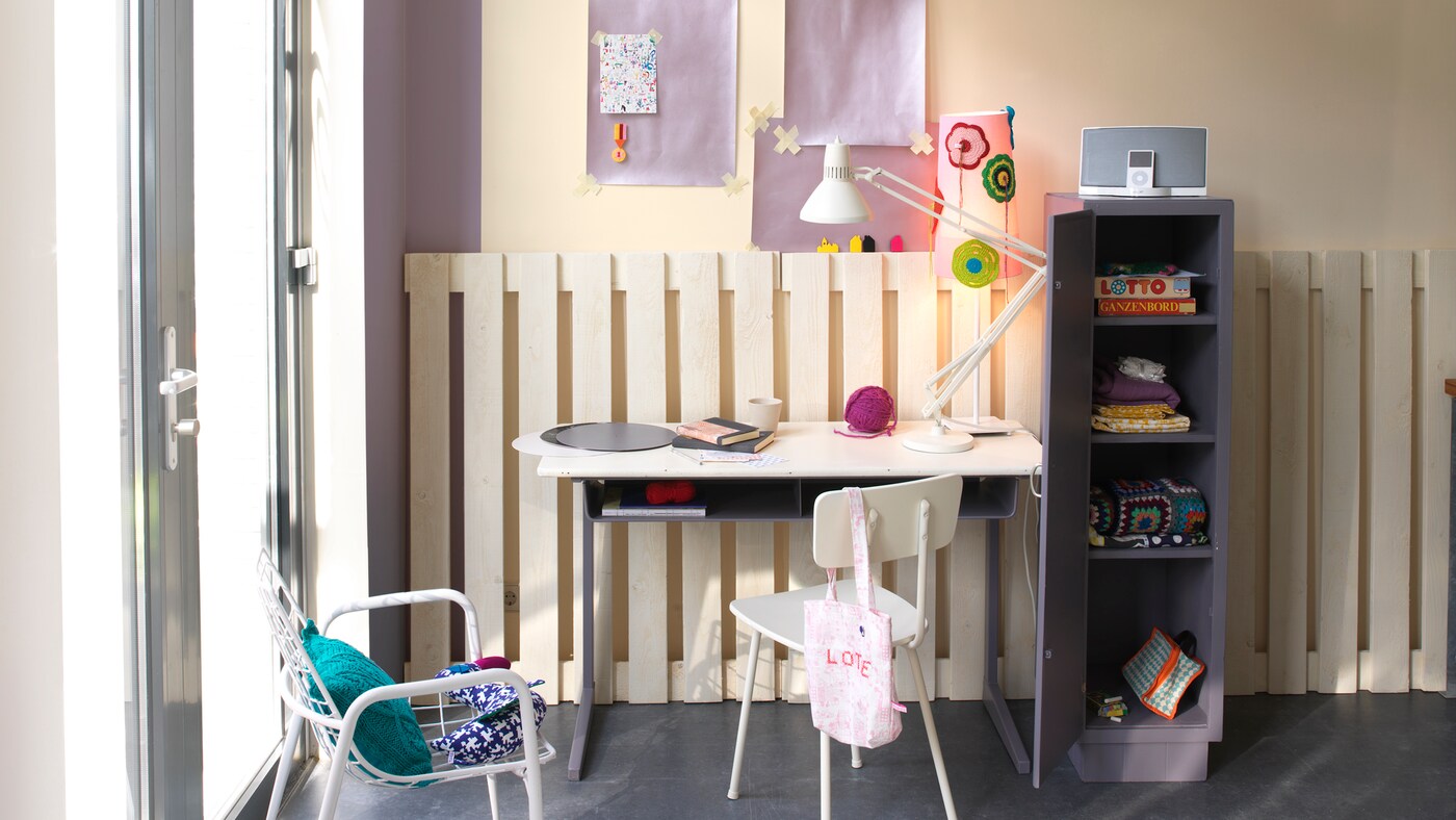 Use cream to fill an office with warmth + colours and products
