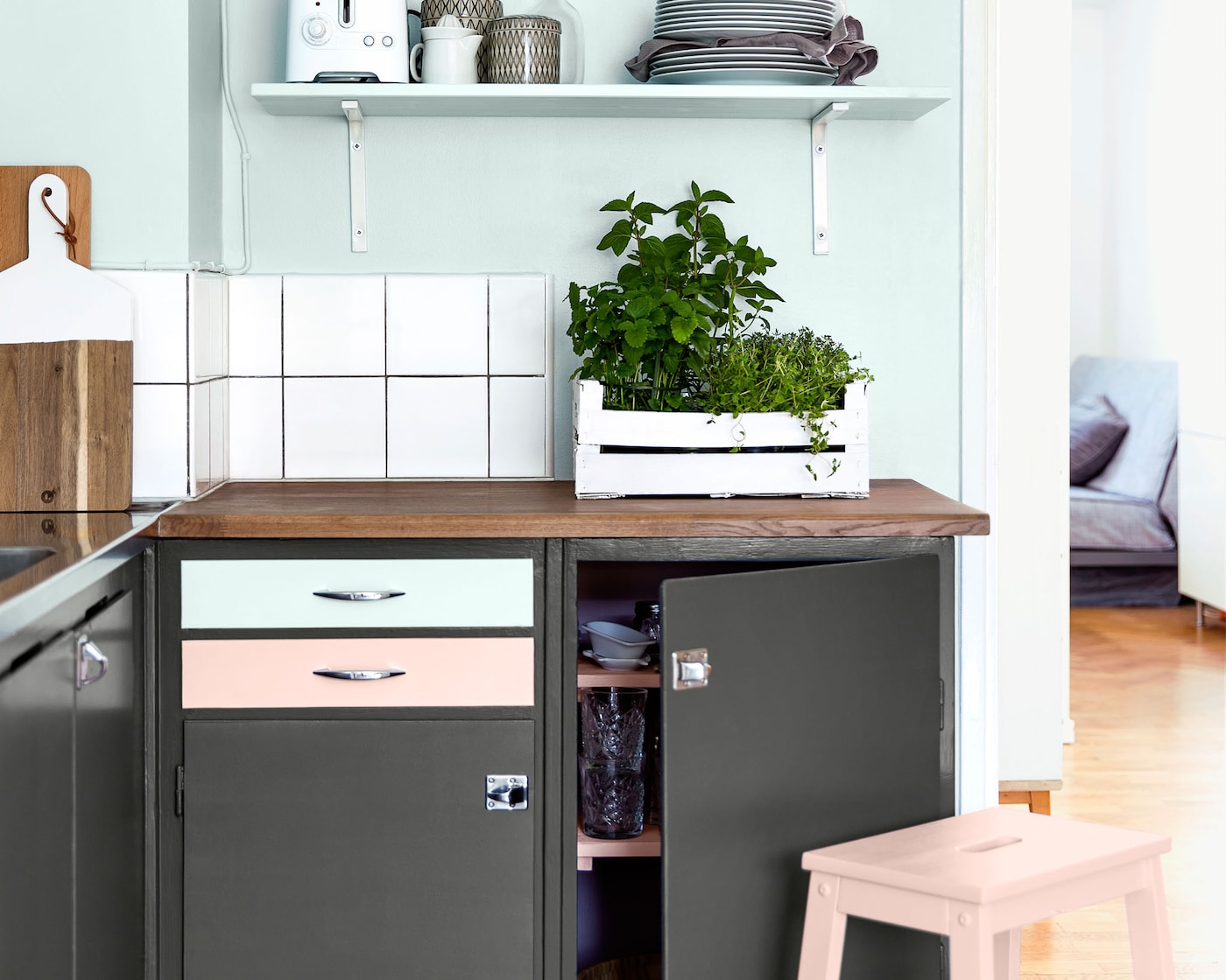 Kitchen brought to life with less paint