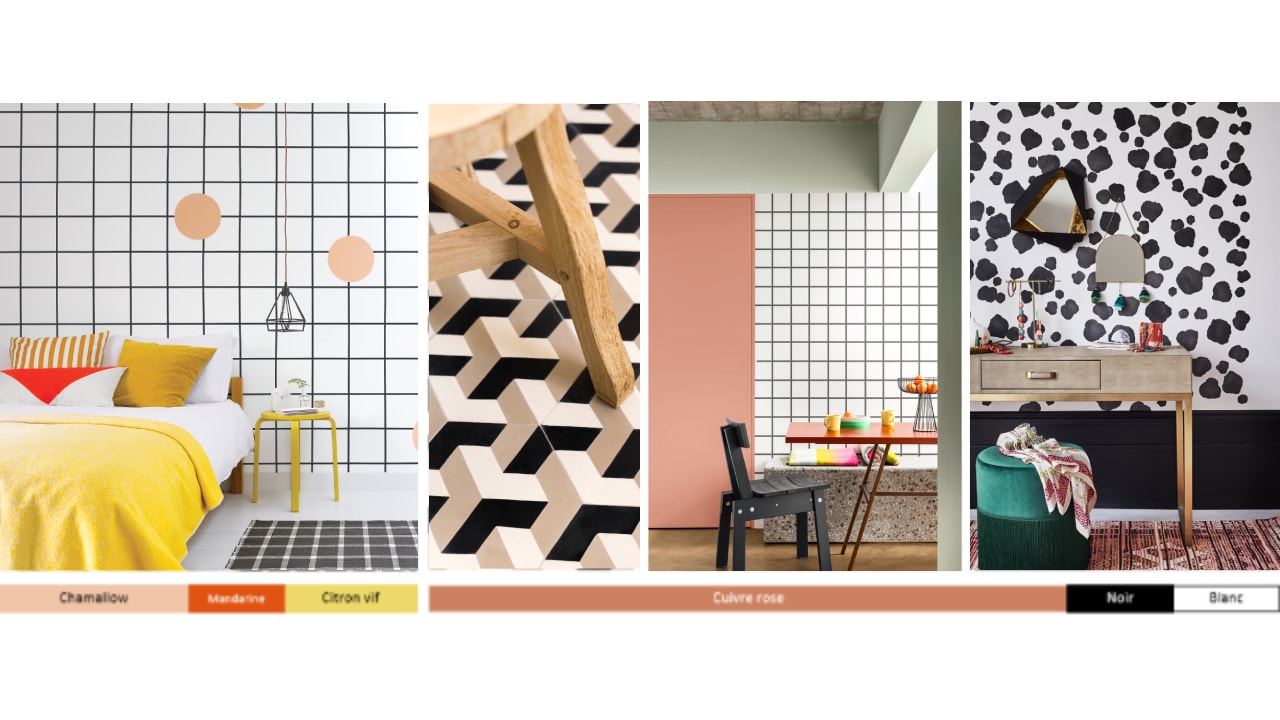 Une ambiance Arty en mixant les géométries et les volumes : rayures, damiers, quadrillages, mouchetés, ou encore ethniques, le noir et blanc permet d’apporter à la fois du contraste et de la profondeur. ​