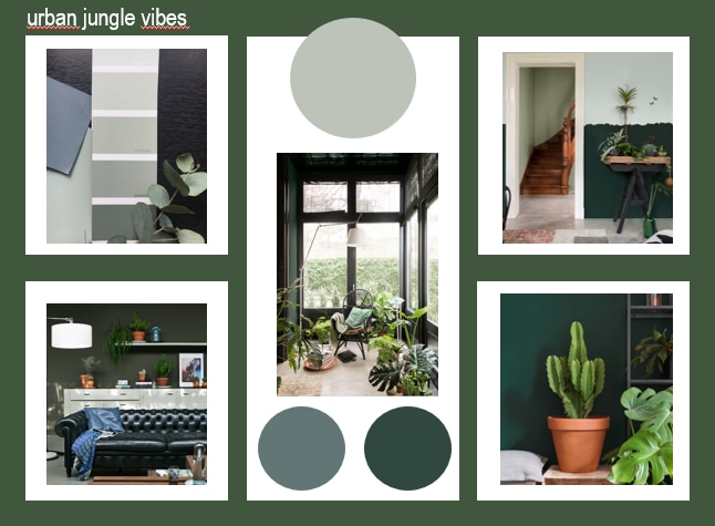 Moodboard voor een Urban Jungle interieur met groene kleuren