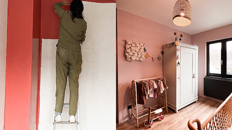 Andres is druk aan het schilderen met Vol Appel van Flexa