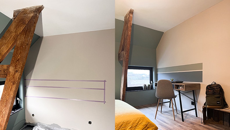 Voor en na situatie van de slaapkamer van Bas