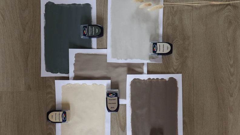 Een moodboard met een groot gedeelte van ons kleurenpalet in ons Scandiboho interieur. 