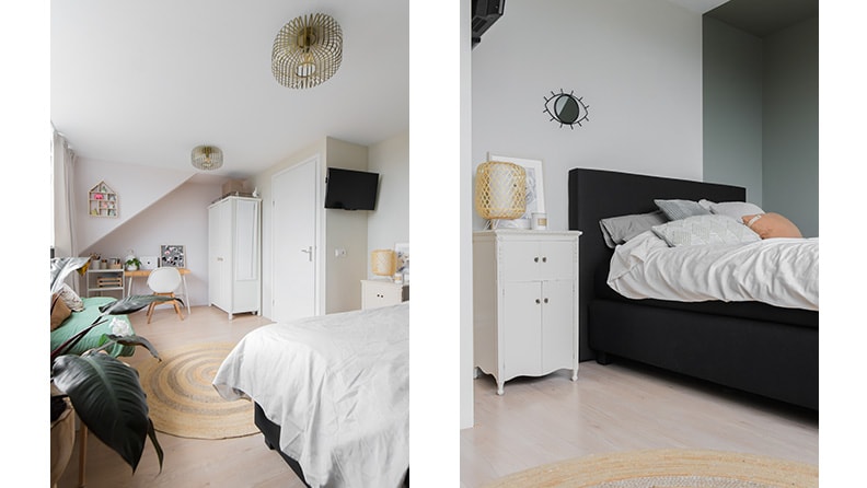 Foto’s naast elkaar: De kamer voelt als een appartementje door de  verschillende hoekjes