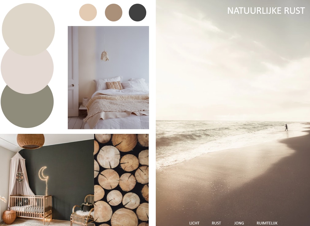 Moodboard voor een basic kamer met rustige uitstraling