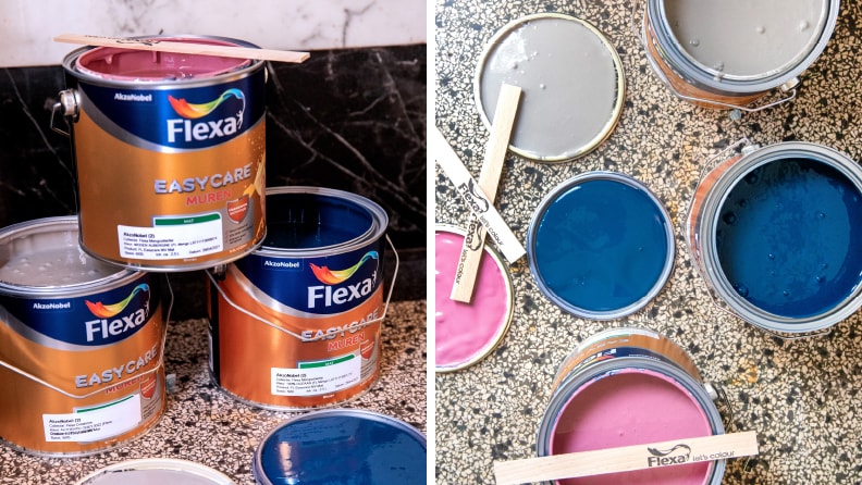 Flexa Easycare muurverf en de drie gekozen verfkleuren