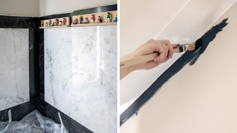 Afplakken en eerst schilderen we de randen