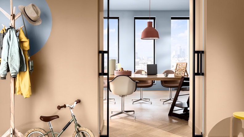 Eetkamerinspiratie met blauw en bruin