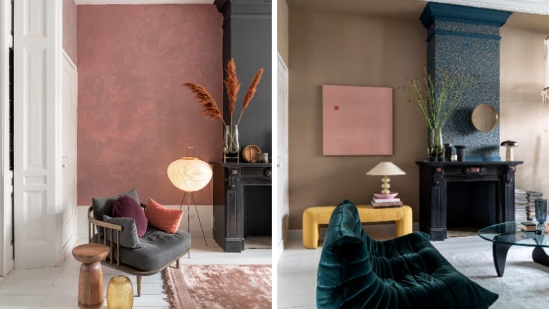Woonkamer met Brave Ground muurverf voor en na