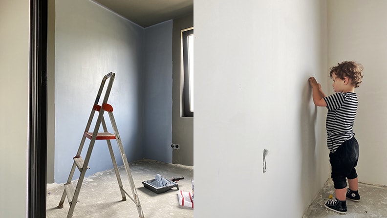 Bowis helpt een handje mee met afplakken