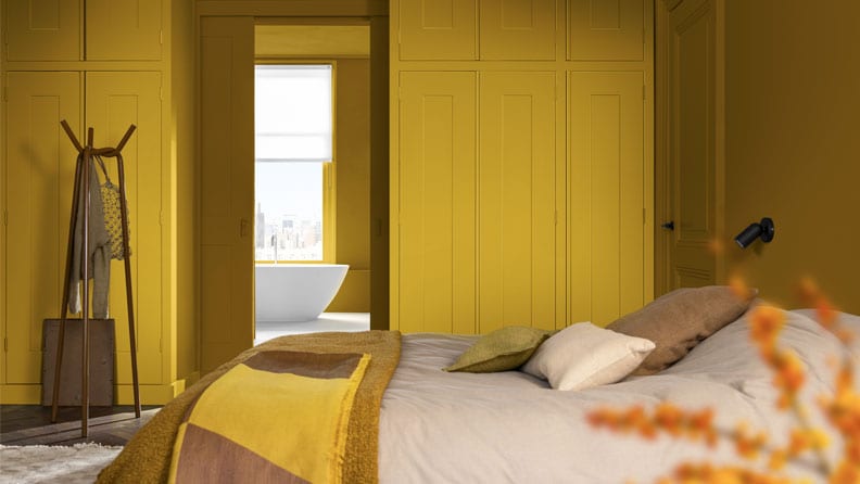 gele slaapkamer met de kleuren True Joy en Rhythmic Rush