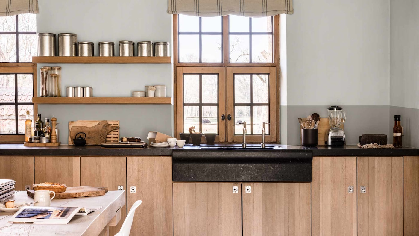 Intérieur rural tendance couleur gris et beige