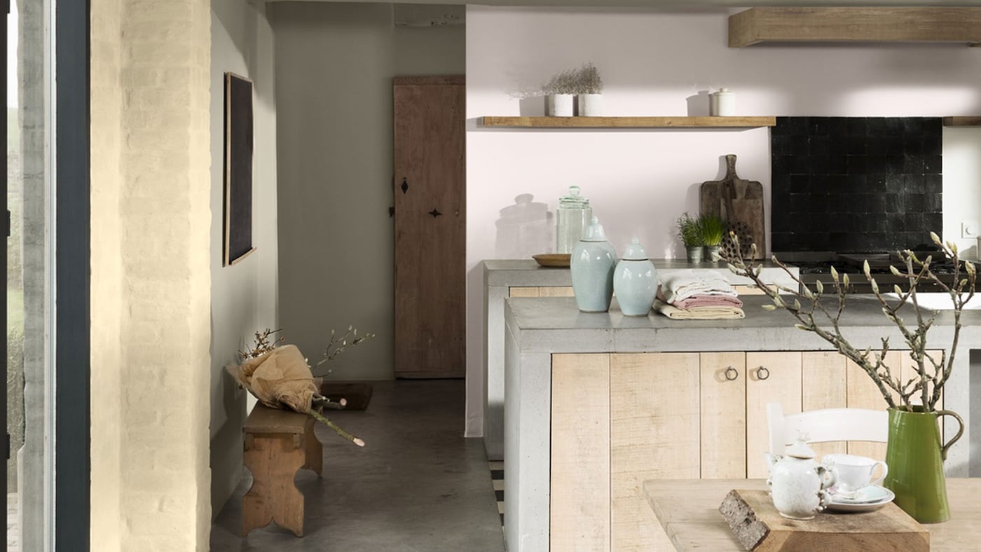 Ambiance hedendaagse romantiek keuken Basalt, Tule, Ivoorbeige