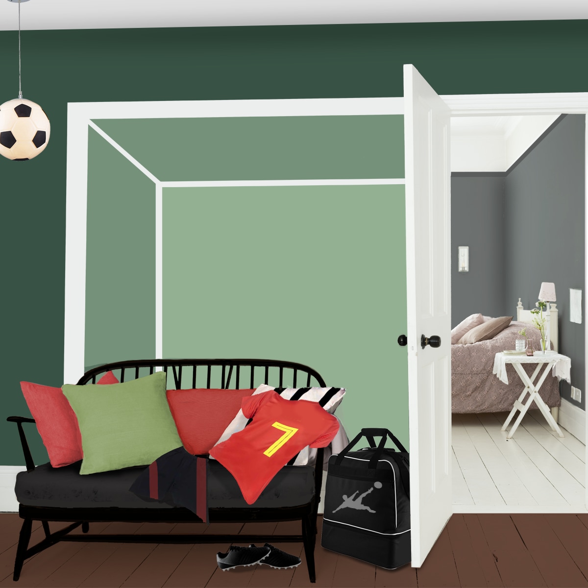 Een voetbalkamer in de stijl van de Rode Duivels