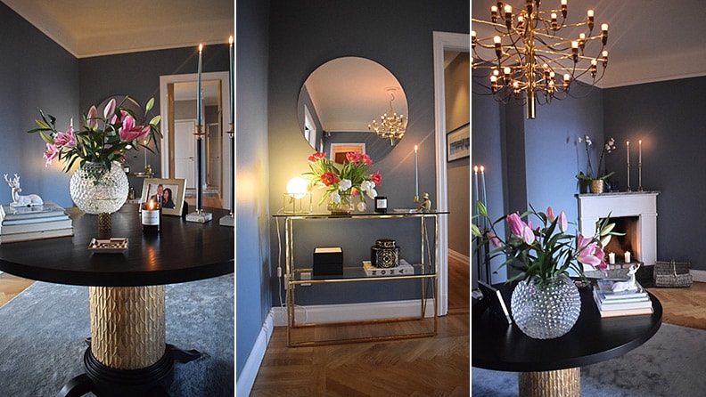 Blå vægge i gangen @interiorbyadrienne