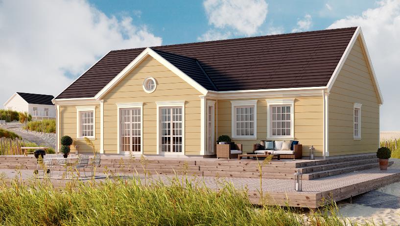 Gul træfacade med beste træbeskyttelsen ONE Supertech