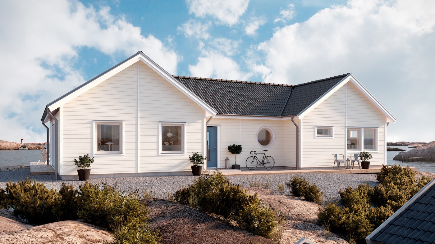 Hvide facade med træbeskyttelse