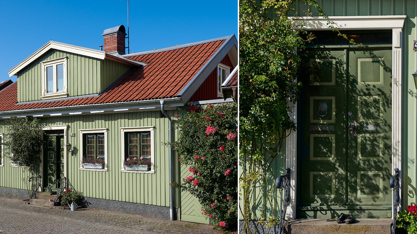 Grøn fasade og dørre