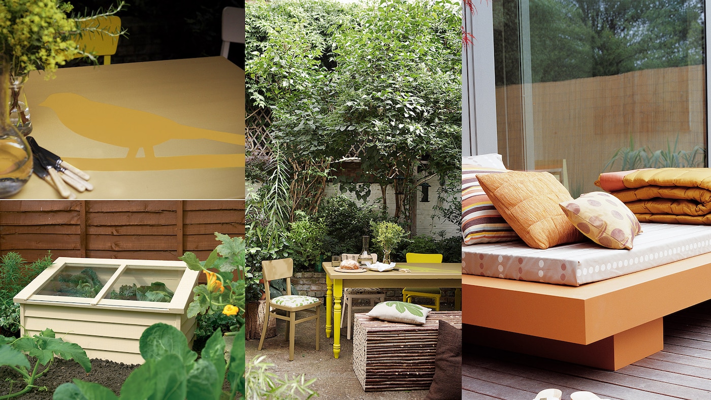 Gule malede havemøbel 