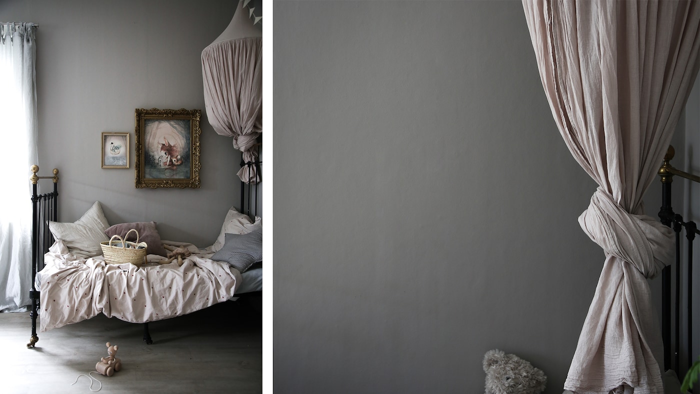 Barneroms inspirasjon og grå farge på veggen