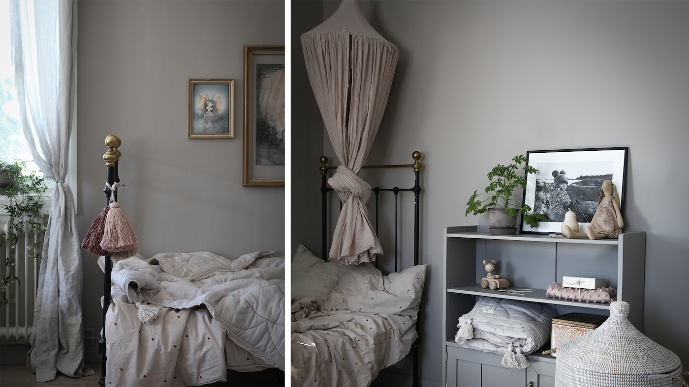 Barneroms inspirasjon og grå farge på veggen