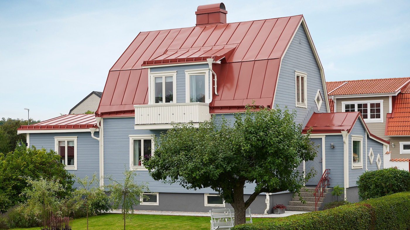 Blå farge på fasaden