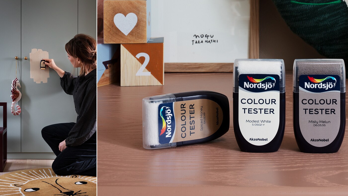 barnerom, inspirasjon, colour tester, blogga i bagis, barnerominspirasjon, velge farg, prøvemale, easy2clean, shiny melun 