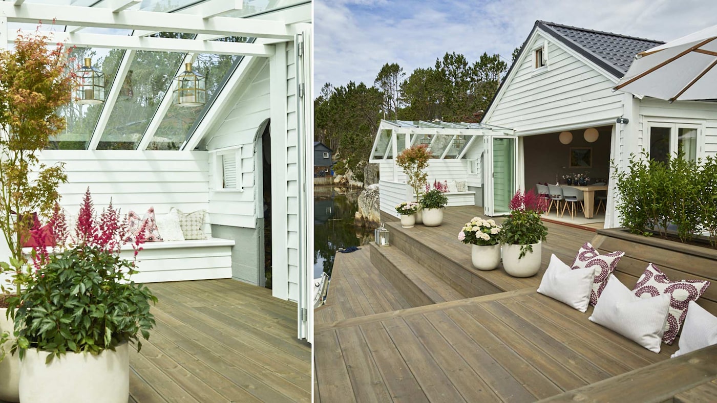 Hytta ved sjøen ble malt i fargen Nøytral Hvit i Eventyrlig Oppussing