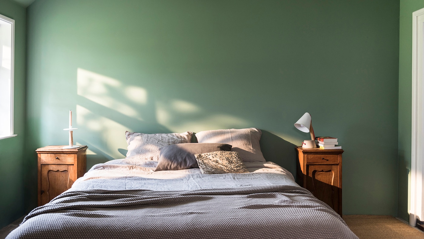 Grønne vegger på soverommet i farge Nordsjö fragrant herb