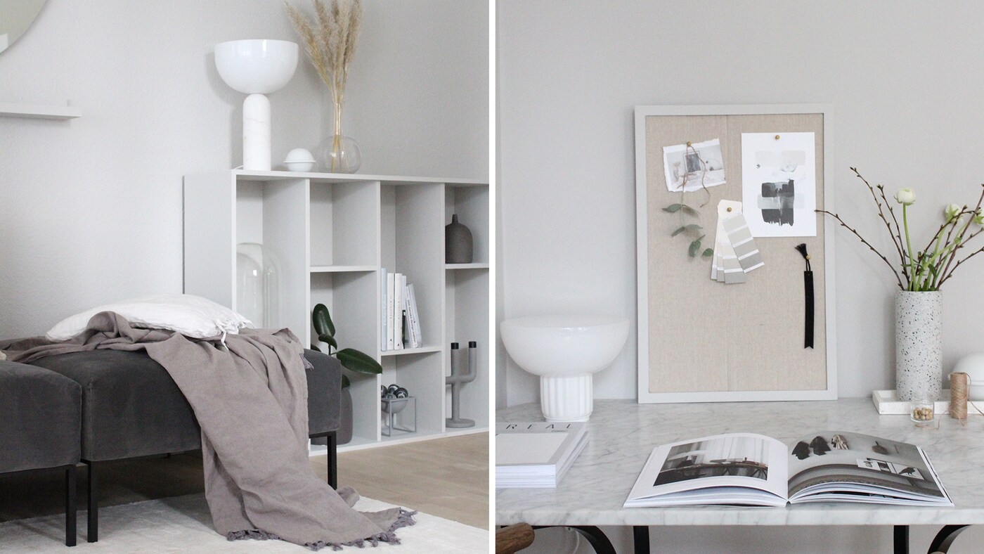 Stueveggen er malt med en varm grå farge