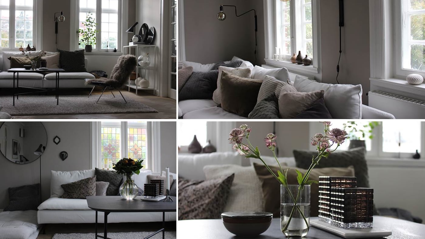 Farge Simplicity Greige malt i stuen til @lykkestunder