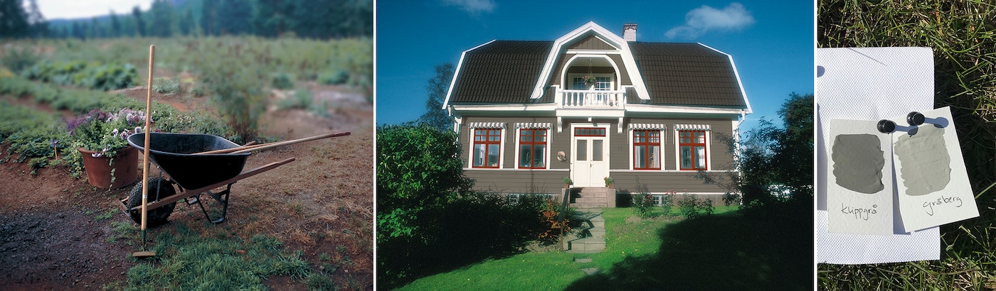 hus malt i mørkgrå i farge steingrå