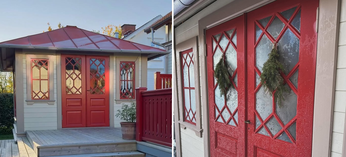 Rødmalt ytterdør hos @sekelskiftehus1884