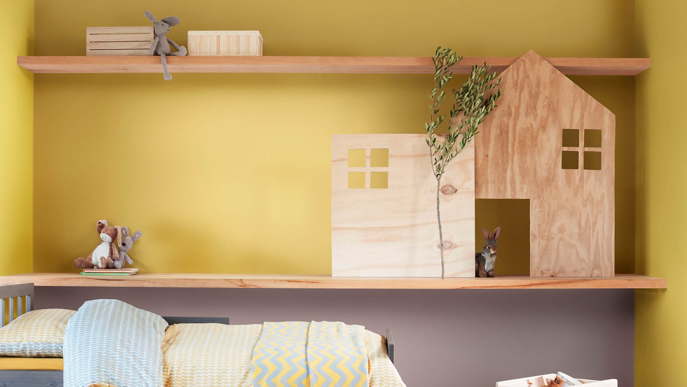 Kombinera gult och Heart Wood i barnets sovrum