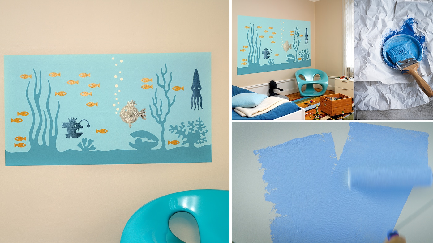barnrum, väggmålning, blått barnrum, måla blått barnrumsinspiration, 