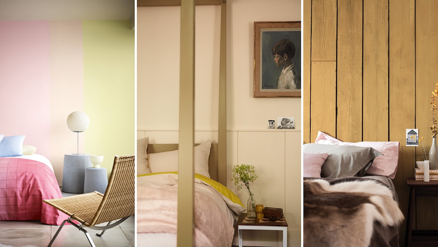 gult sovrum, sovrumsinspiration, bärnstenstoner, rostiga toner