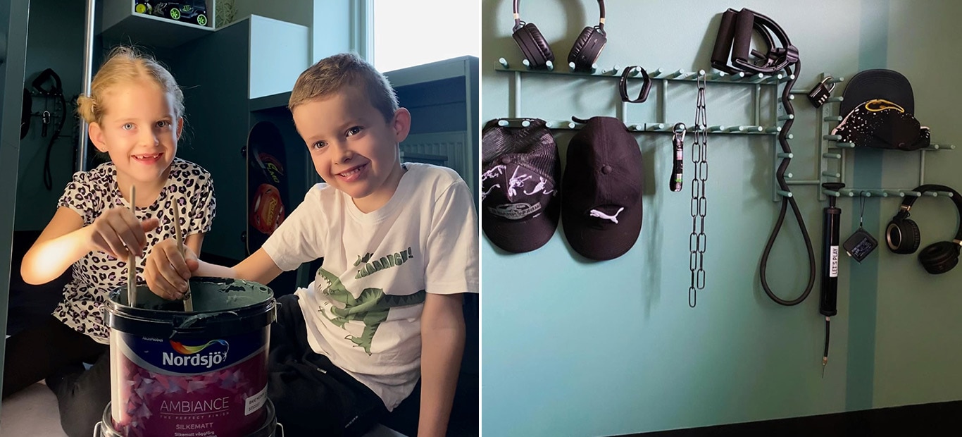 Färgerrna i barnrummet passar med resten av husets färger