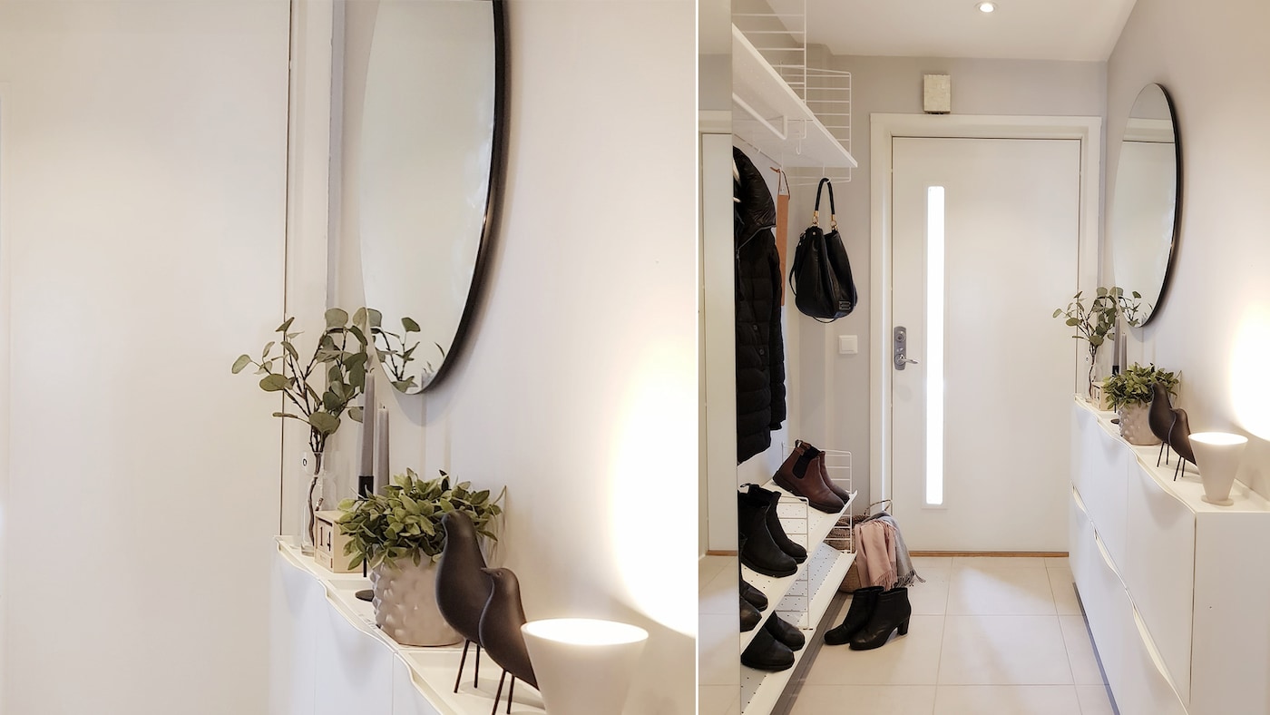 Ljus hall, grå hall, hall inspiration, måla grått