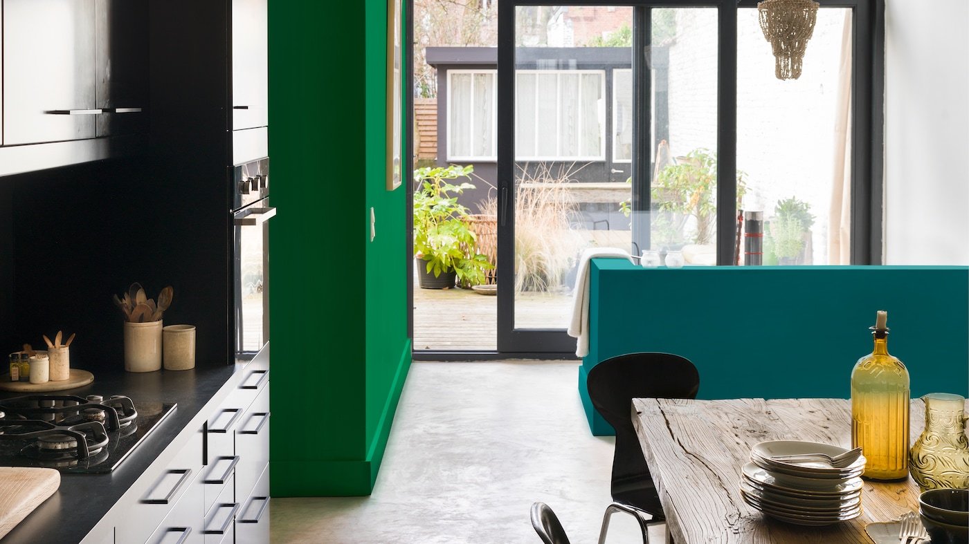 The easiest way to create a harmonious open-plan scheme is to pick one or two colours and use different tones of these colours throughout the entire scheme. 