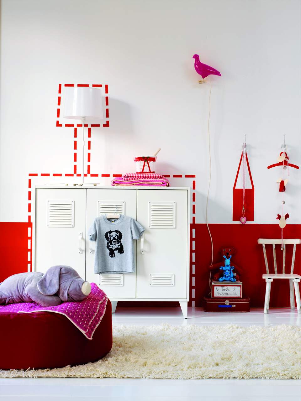 White and red kids room 