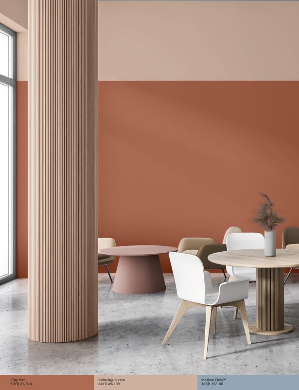 Restaurant lounge/bar with peach and blue walls