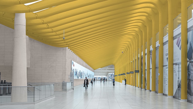 Indgangsparti med gulmalede vægge og loft