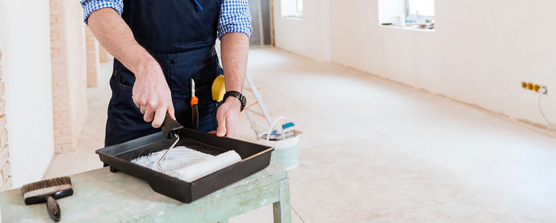 Paint tray and roller used for priming