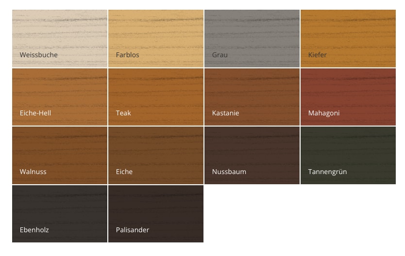 Farbpalette der Holzschutzlasur 2in1